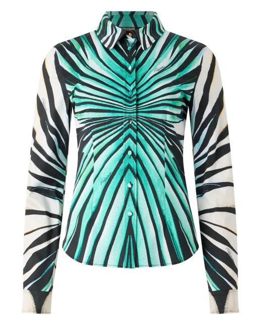 Roberto Cavalli Green Printed Button-Up Shirt