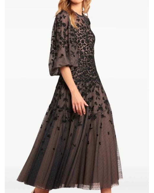 Needle & Thread Black Sylvia Rose Round-Neck Midi Dress