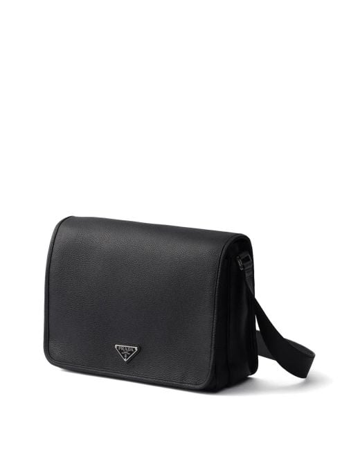 Prada Black Structured Messenger Bag for men