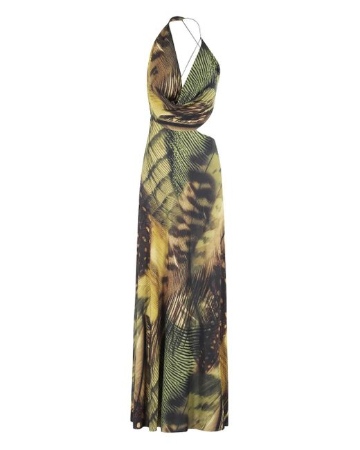 Amazuìn Metallic Drapiertes Neckholder-Maxikleid