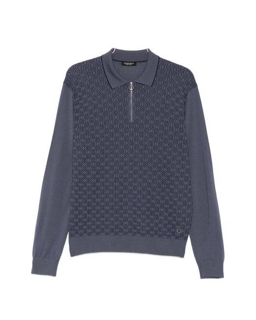 Stefano Ricci Blue Geometric-Pattern Zip-Fastening Polo Shirt for men