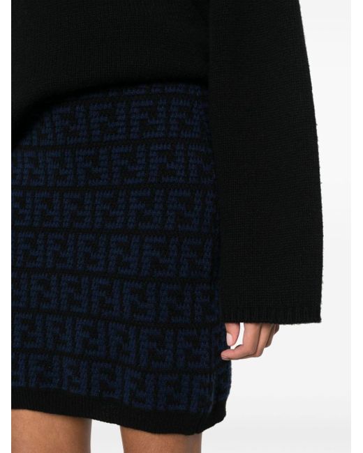 Fendi Blue Ff-motif Knitted Miniskirt