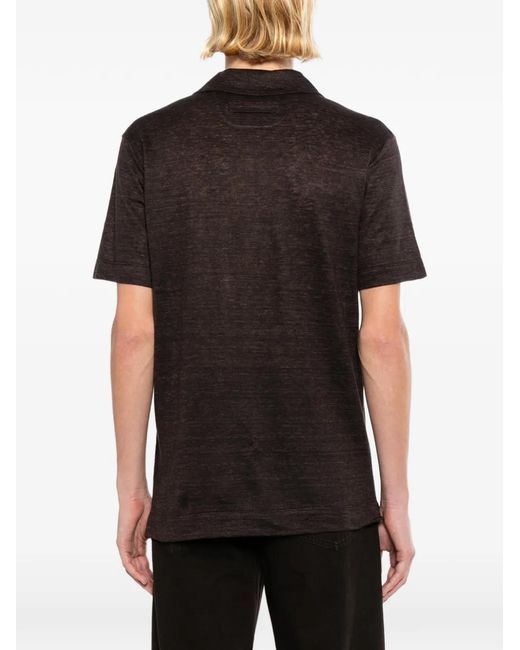 Zegna Black Oasi Lino Polo-Collar T-Shirt for men