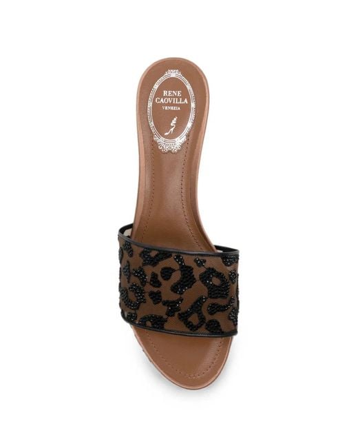 Rene Caovilla Brown 100Mm Allura Leopard-Print Wedge Sandals