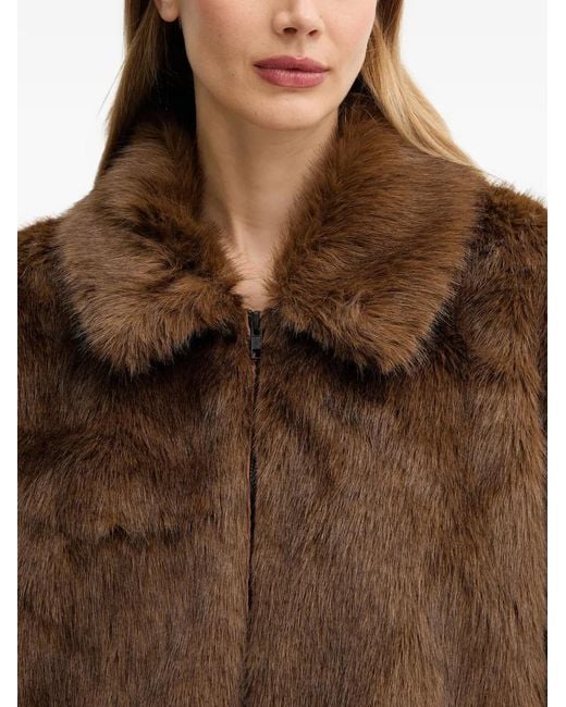 Bardot Brown Sylvie Zipped Faux-Fur Jacket