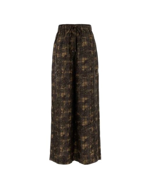 Ganni Brown Printed Twill Wide-Leg Trousers