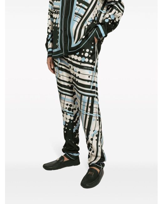 Dolce & Gabbana Black Abstract-print Silk Pijama Trousers for men