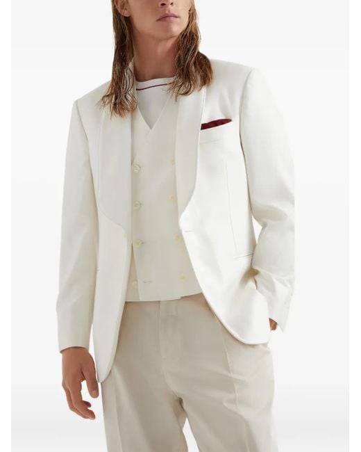 Brunello Cucinelli White Tuxedo Blazer for men