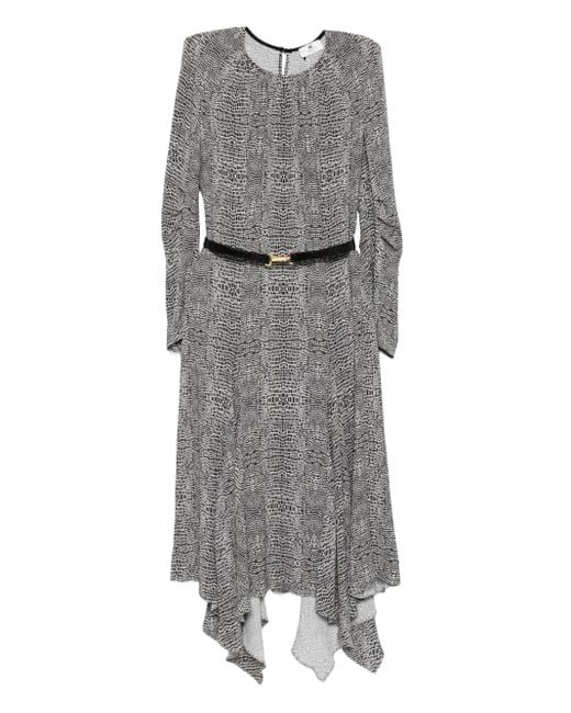 Elisabetta Franchi Gray Asymmetrisches Kleid mit Python-Print