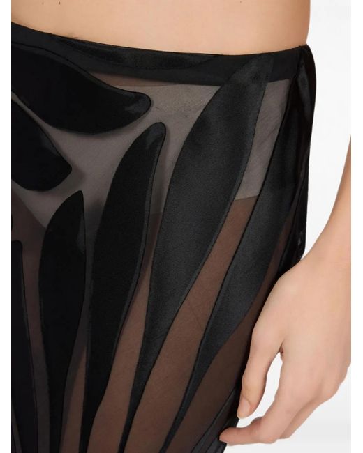 Roberto Cavalli Black Sheer Ray Print Maxi Skirt
