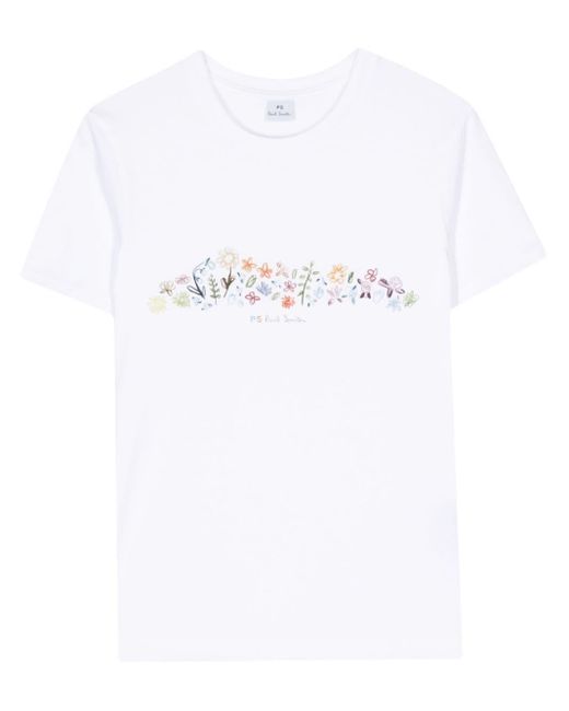 PS by Paul Smith White T-Shirt mit Illustrations-Print