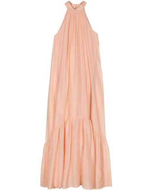 Semicouture Pink Mock-neck Maxi Muslin Dress