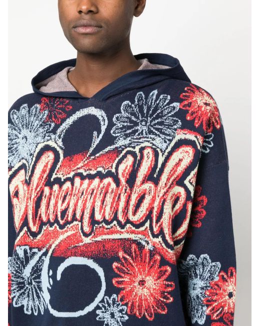Bluemarble Blue Graphic-Print Hoodie for men