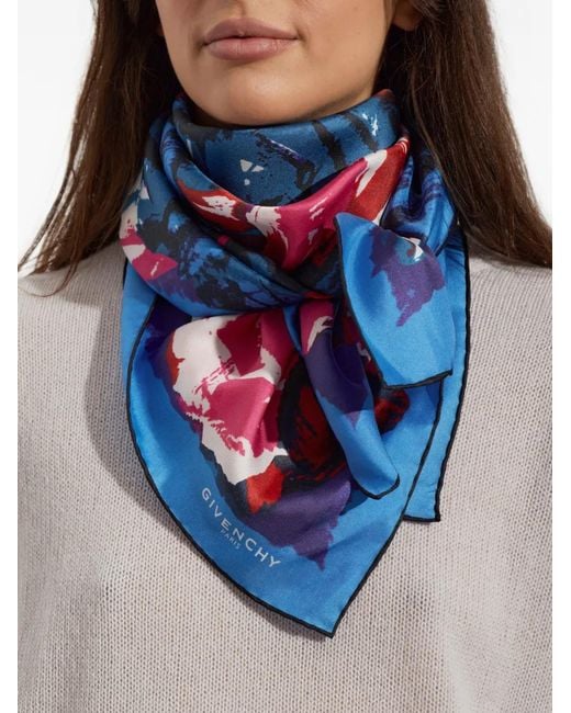 Givenchy Blue Seidenschal Mit Blumenprint