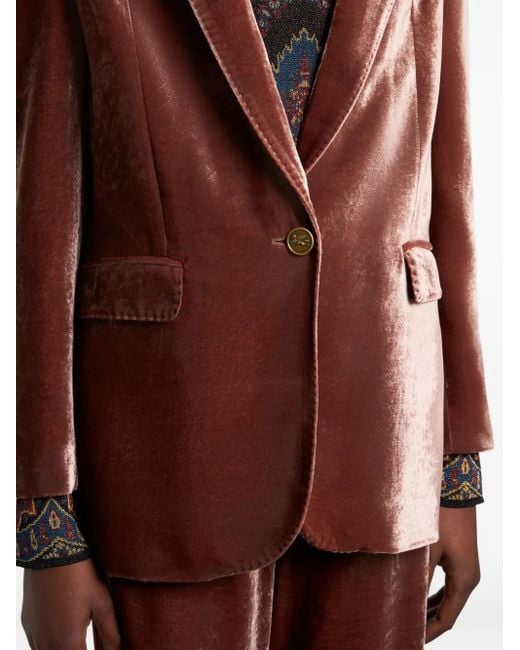 Etro Brown Silk-Blend Velvet Straight-Cut Blazer