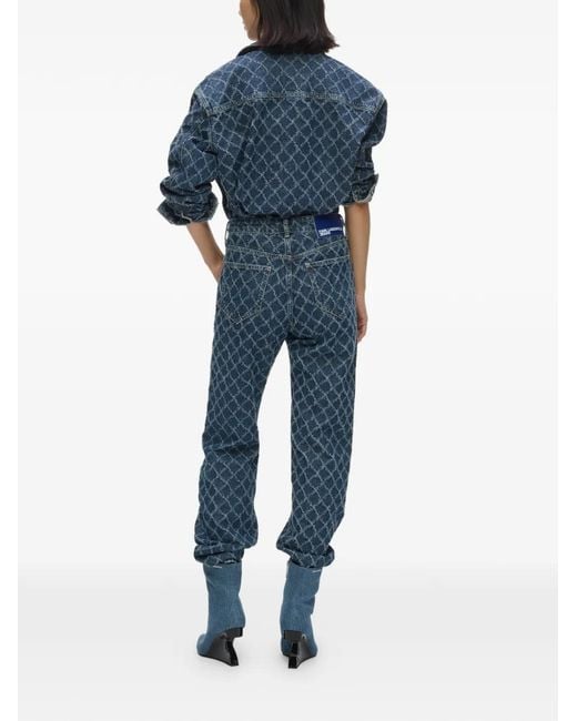 Karl Lagerfeld Blue Argyle-Pattern Straight-Leg Jeans