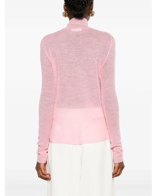 Jil Sander Pink Semi-Sheer Logo-Patch Jumper