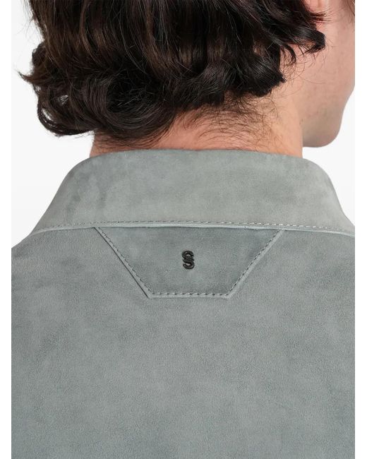 Salvatore Santoro Gray Suede Western-Style Shirt Jacket for men