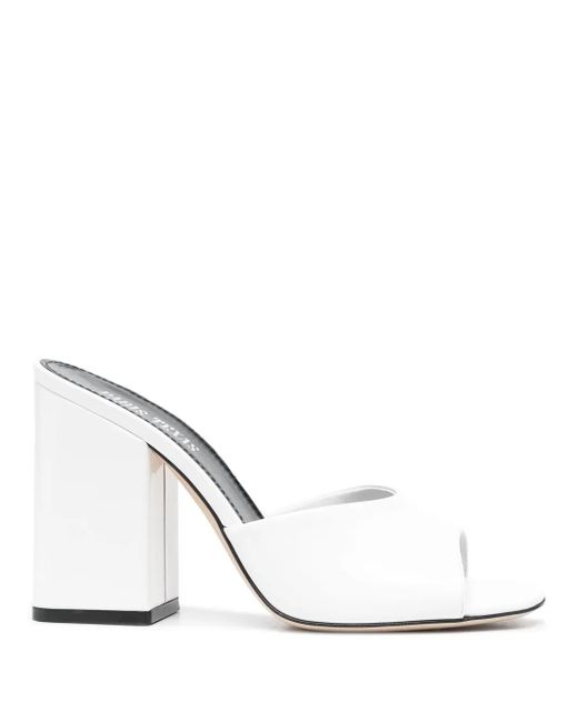 Paris Texas White Open-Toe Mules With Mid-Height Block Heel