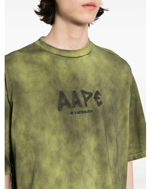 Aape By A Bathing Ape Green Logo-Embroidered Cotton T-Shirt for men