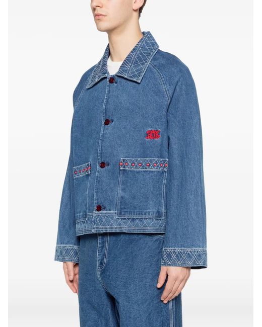 Bode Blue Embroidered Denim Jacket for men