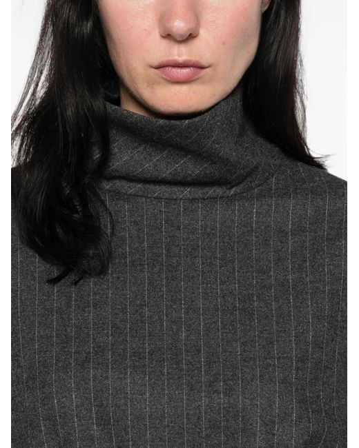 LA PISCINE Gray Pinstripe-Pattern High-Neck Blouse