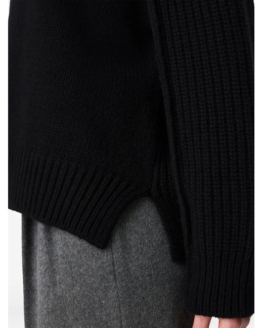 Another Tomorrow Black Ribbed-Knit Raglan-Sleeve Sweater