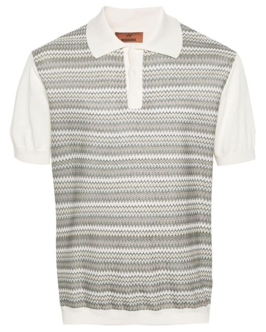 Missoni Gray Zigzag Knitted Polo Shirt for men