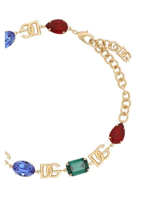 Dolce & Gabbana Metallic Logo-Plaque Crystal-Embellished Necklace