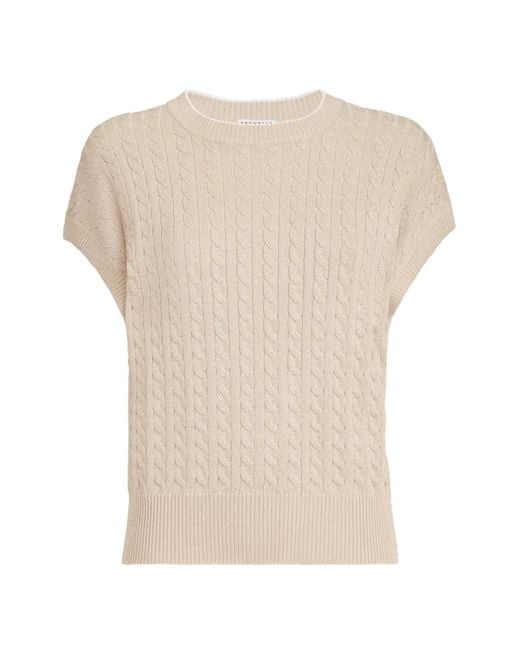 Brunello Cucinelli White Sparkling Cotton Cable-Knit Sweater