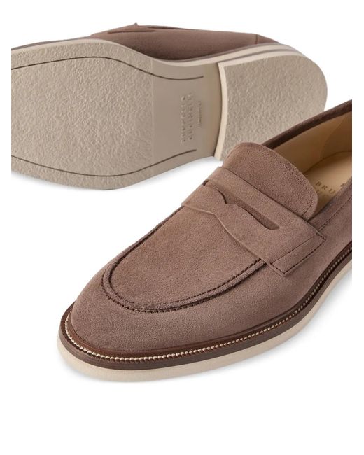 Brunello Cucinelli Brown Suede Penny Loafers for men