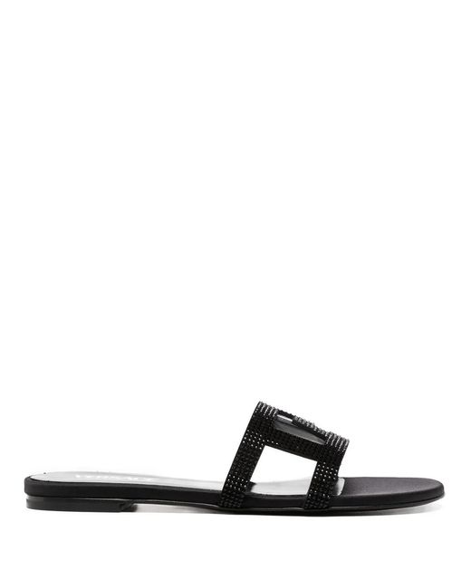 Versace Black Greca Maze Crystal Flat Sandals