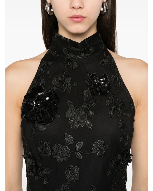 ROTATE BIRGER CHRISTENSEN Black Floral-Embroidered Mesh Mini Dress