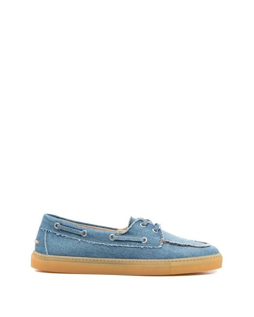 COPENHAGEN Blue Frayed Lace-Up Boat Shoes