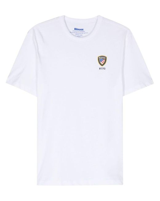 Blauer White Logo-print Cotton T-shirt for men
