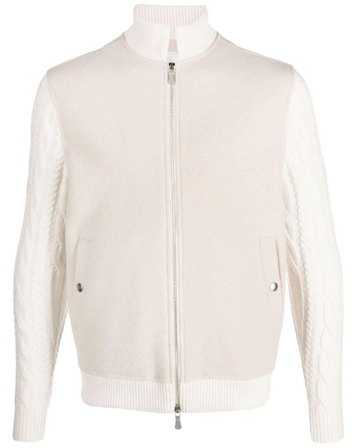 Eleventy White Cable-knit Wool Bomber Jacket for men