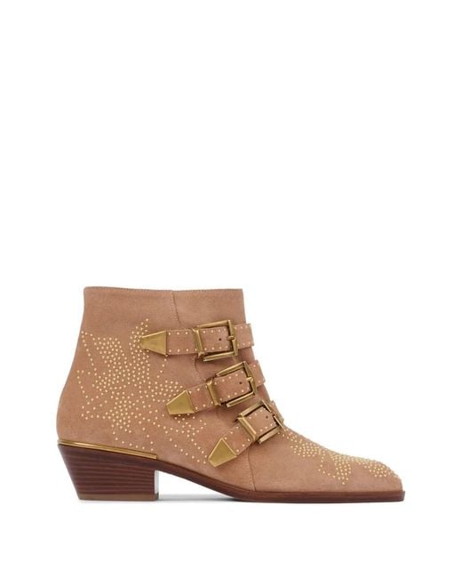 Chloé Brown Susan Studded Buckled Ankle Boots