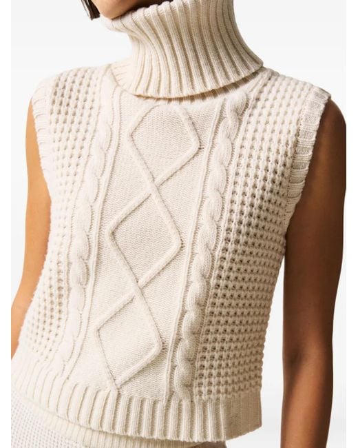Perfect Moment White Cable-Knit Roll-Neck Top