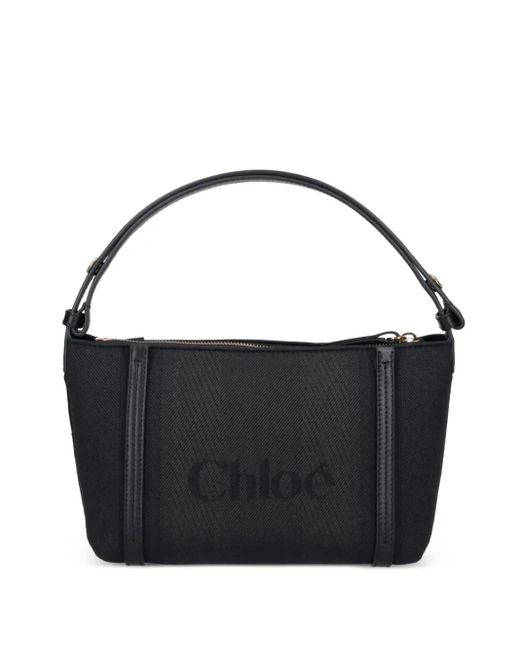 Bolso de hombro con correa con logo Chloé de color Black