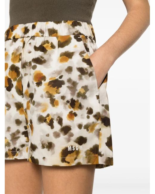 MSGM Metallic Graphic-Print Poplin Shorts