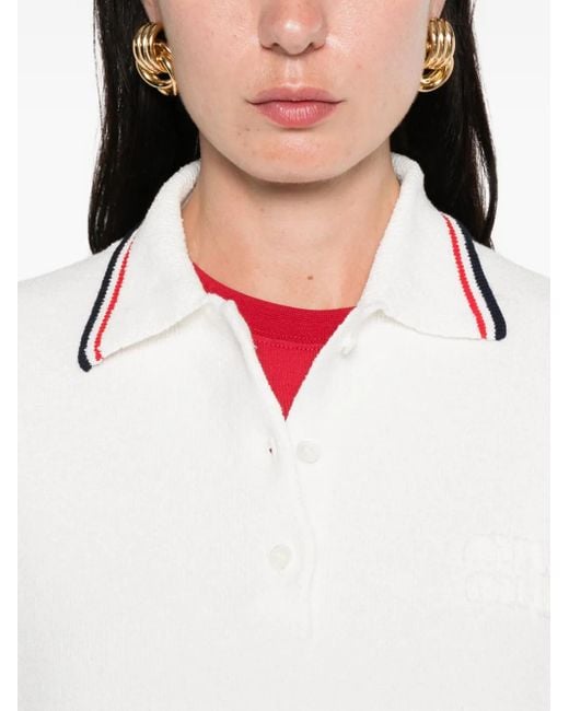 Miu Miu White Striped-Trim Polo Shirt