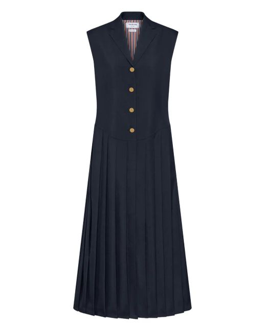 Thom Browne Blue Sleeveless Pleated Dress