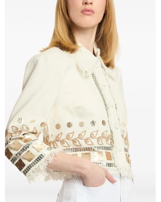 Cinq À Sept Natural Nadia Sequin-Embellished Fringed Jacket