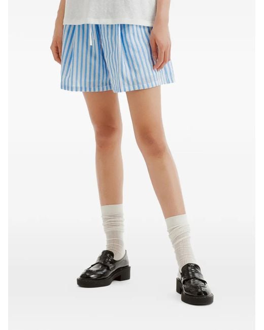 B+ AB Blue Vertical-Stripe Drawstring Mini Shorts