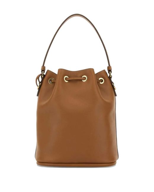 Prada Brown Drawstring Leather Bucket Bag