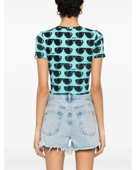 Moschino Green T-Shirt Mit Sonnenbrillen-Print