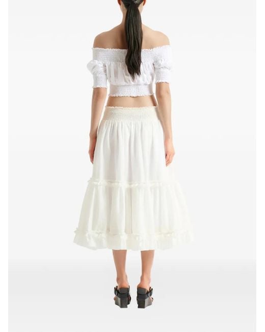 Balmain White Long Gathered Skirt