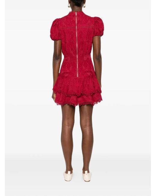 Alice + Olivia Loryn Mini-Blousejurk Met Borduurwerk in het Red