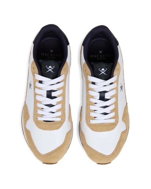 Hackett White Vector Plain Suede-Panelled Sneakers for men