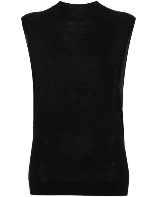 Sportmax Black Sleeveless Wool-silk Top
